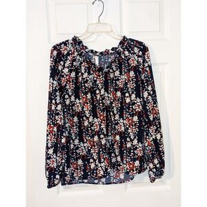 DOKOTOO Floral‎ Blouse Ruffle Neck Long Sleeve Top Casual Flowy S NWT